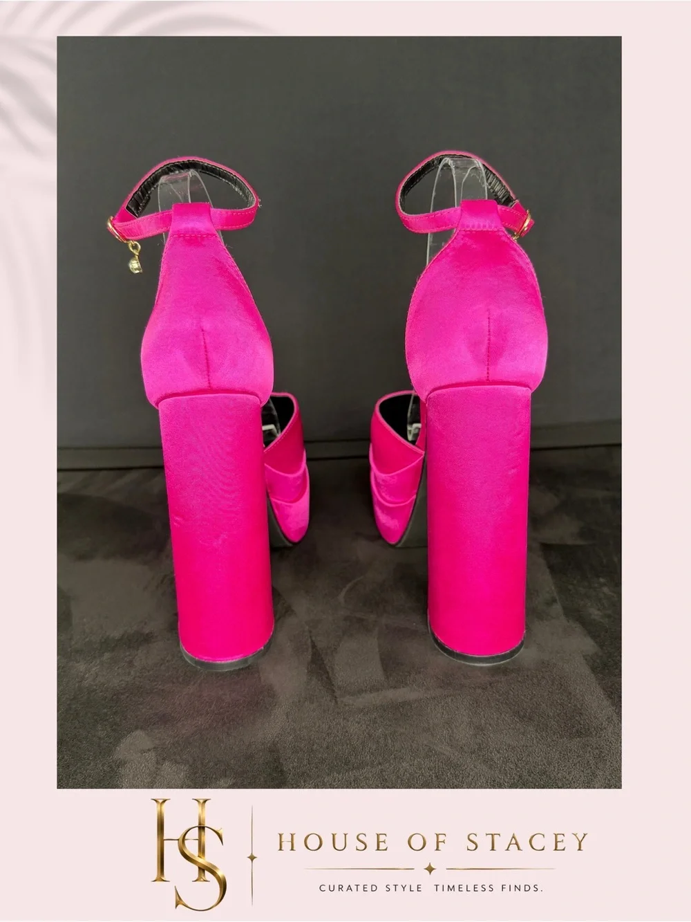Hot Pink Satin Platform Ankle Strap Block Heels Size 9